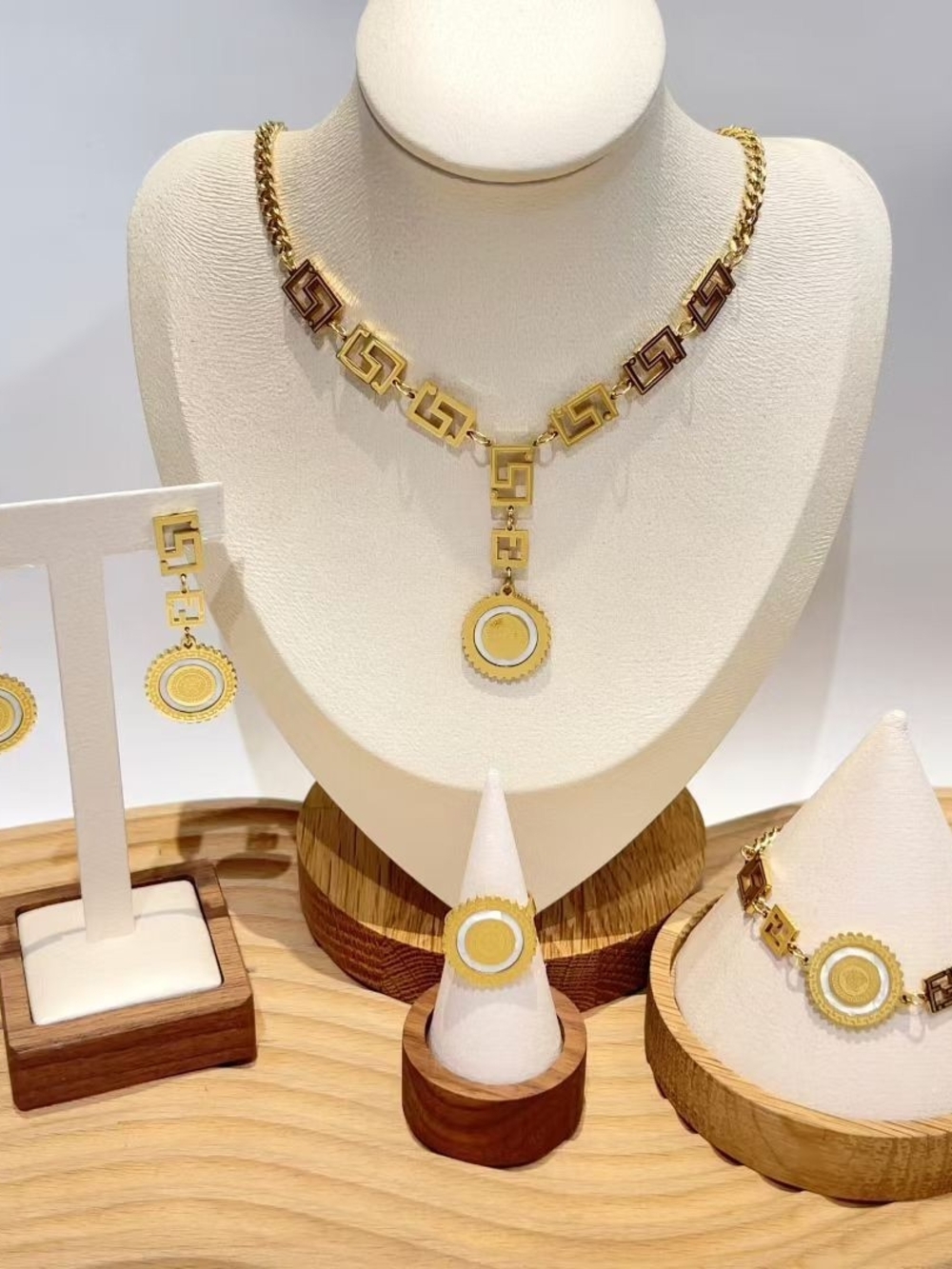 Gold-Tone Geometric Pendant Necklace and Earring Set